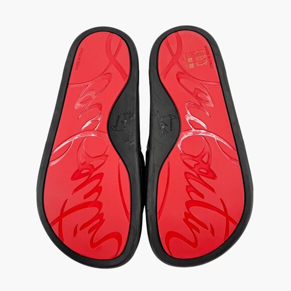 Christian Louboutin 'Navy Pool' Slide Sandals Size 37 US 7 Black Velvet Logo - Picture 3 of 12